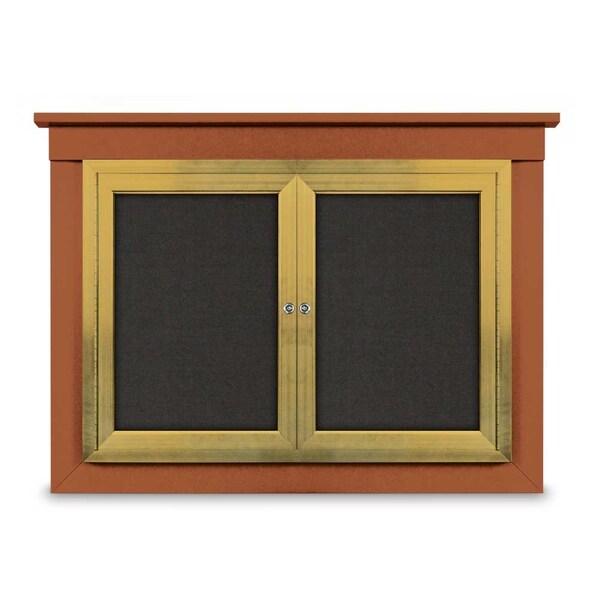 24"x36" 1-Door Enclosed Letterboard, Header, Blue Felt/Walnut
